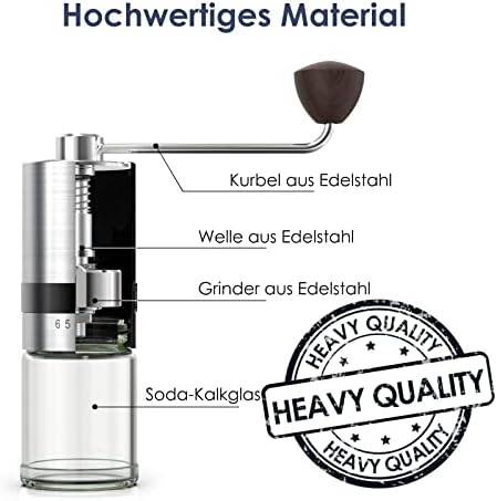 Vzaahu Manual Coffee Grinder, CNC Stainless Steel Coffee Bean Grinder Burr, 6 Coarseness Adjustable Settings, Portable Hand Coffee Grinder, Espresso Grinder ,Conical Burr Coffee Grinder Coffee Mill