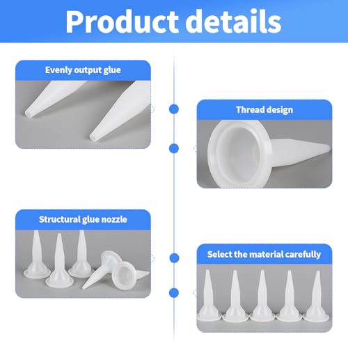 20 Stück Kartuschenspitzen, Kegel Weiß Silikondüsen Ersatzspitzen Durchmesser 52mm für Kartuschenpresse und Kartuschenpistole