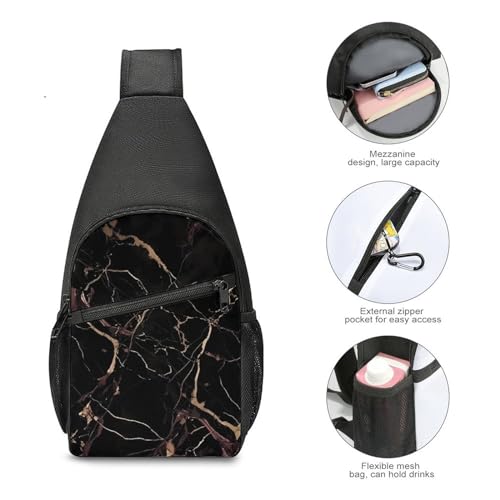 Bolso tipo sling con estampado negro y dorado miniatura 5