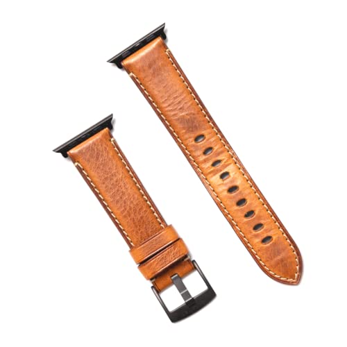 Bullstrap Men's Full-Grain Italian Leather Watch Band Compatible with Apple Watch Series 1-8, ULTRA/45-44-42mm, Sienna Edition with Black Hardware
