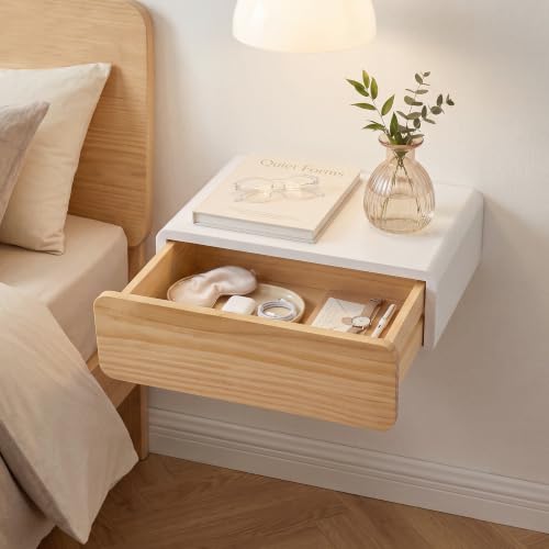 SUMGAR Floating Nightstand White Wall Mounted Bedside Table with Drawer