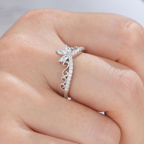 Wuziwen Vintage Crown Wedding Bands for Women Curved Infinity Eternity Rings for Her 925 Sterling Silver Cubic Zirconia3