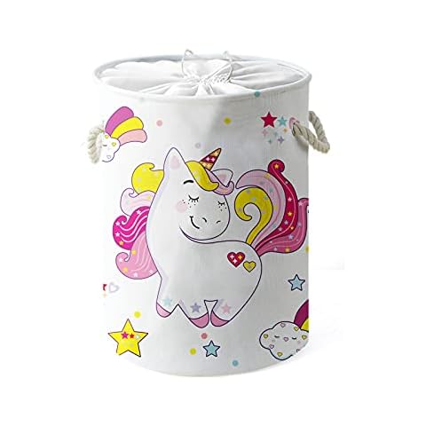 Instruban Laundry Bin Storage Basket Cartoon Sealed Laundry Basket Children's Toy Sealed Basket Storage Large Collapsible Storage Basket-14.1x16.5 inches（Unicorn） Cover