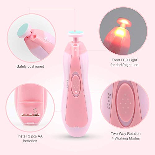 Glopole Baby Lixa Aparador de Unhas com Luz – Kit de Cortador de Unhas Elétrico Seguro para Recém-Na