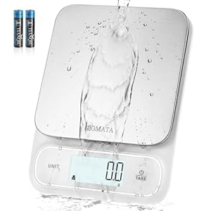 BOMATA Báscula de cocina impermeable IPX6, 0.1 g/0.01 oz de alta precisión, 11.0 lbs/11 libras, báscula digital con luz de fondo, plataforma de pesaje de acero inoxidable, para alimentos, cocina