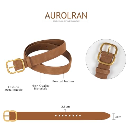 Image of Aurolran Women's Leather Belt with Buckle - Ideal for Dresses, Jeans, and Coats