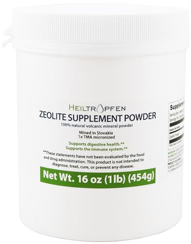 Heiltropfen Zeolite Powder | Dietary Supplement 1 Pound - 454 g | Detox | Clinoptilolite 94+-3% | Activated | Natural Mineral Dust | Ultra FINE Less-Than 2 m