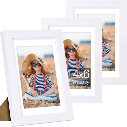Vittanly 4x6 Picture Frame Set of 3 for Wall & Tabletop Display, White by Vittanly - Used condition - US$13.15