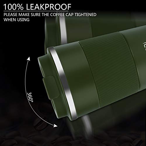 CS COSDDI Thermische reisbeker, geïsoleerde koffiebeker met lekvrij deksel, herbruikbare koffiebeker voor onderweg, voor in de auto, roestvrijstalen thermische beker voor warme en koude dranken, koffie, water en thee, 380 ml (groen-A) - Image 4