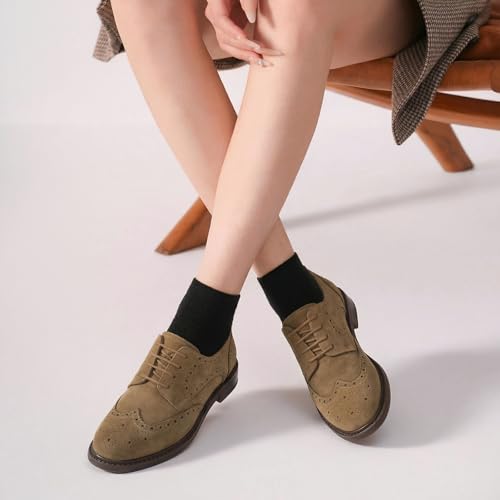 Image of BEAU TODAY Oxford Shoes for Women,Leather Brogue Dress Shoes,Comfort Brethable Ladies Lace-up Handmade Wingtip Shoes for Business Work