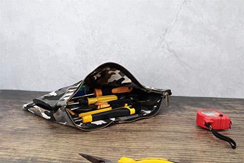 Heavy Duty Camouflage Waxed Canvas Tool Pouches, One-Piece Waterproof Tool Bags, 12.5 X 8.4 Inches ( 2 Pack ) #TOP3