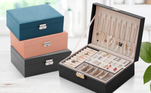 EKKONG Schmuckkästchen Damen Schmuckkästchen Reise PU-Leder Schmuckkoffer Klein Schmuckbox, Schmuckkästchen Mädchen, Schmuck Aufbewahrungsbox für Ringe, Ohrringe, Armbänder und Halsketten (Pink)