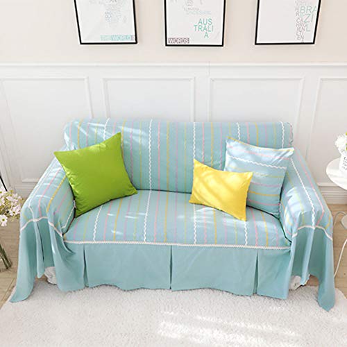Zone Sofa Slipcover 1-Piece Embroidered Stripes Polyester Sofa Cover Dust Proof Decorative Furniture Protector For 1 2 3 4 Seats Couch-Blue 360X200Cm(142X79Inch) #TOP2