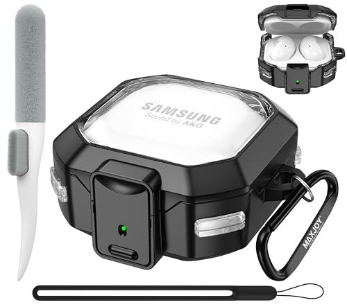 Maxjoy Galaxy Buds Pro 2 Case - Compatible with Samsung Galaxy Buds 2 Pro, Live, FE 2023; Transparent Protective Case with Keychain (Anti-Drop Lock), Black by Maxjoy - Used condition - US$9.55