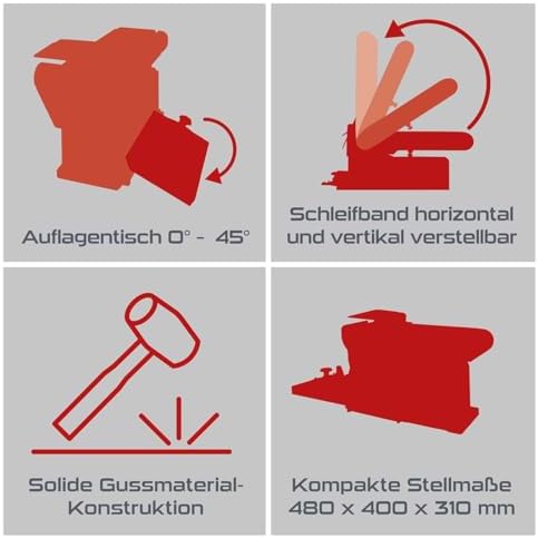 Bild 1 - Practixx Band- und Tellerschleifer PX-BTS-370 Bandschleifer | 370W | Ø150mm Schleifteller | Bandlänge 100x915mm | Band-Speed 450m/min | Alu-Tisch & Queranschlag | Schleifmaschine mit 6-tlg Schleifset