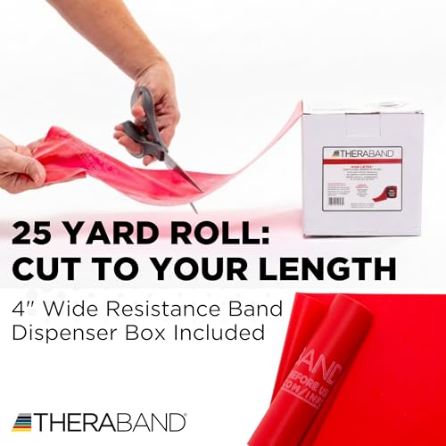 THERABAND Resistance Band, Red, Medium, 25-Yard Roll, Latex-Free, Elastic Band for Exercise, Physical Therapy, Yoga, Pilates, Stretching, Home Workouts, Cut-to-Length, Color-Coded Levels