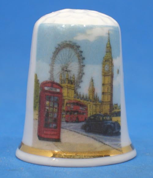 Porcelain China Thimble - London Tourist Scene - Display Box Included