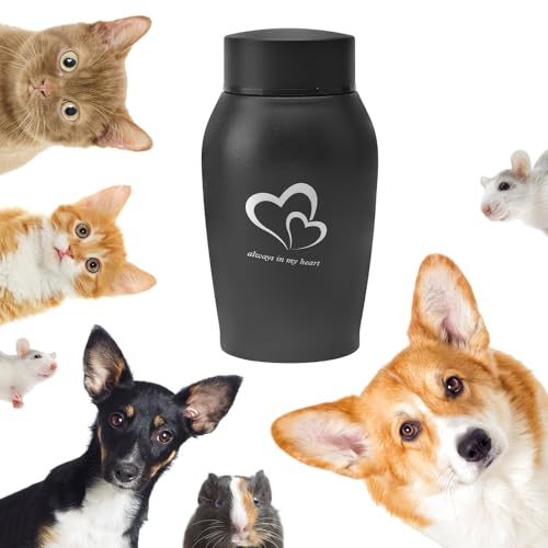 Urne Hund Tierurnen für Hunde Katze Haustierurne Edelstahl mit Stift Katzenurne Schwarz, Tragbare Hundeurne Haustier-Gedenkurne Tierurne Urnen für Hunde Katzenurnen für Zuhause Urn für Hunde Katzen