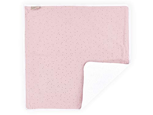 KraftKids Wickeltischunterlage Musselin goldene Punkte auf Rosa, Windelmatte aus 100% Baumwolle, wasserundurchlässige Reise-Wickelunterlage