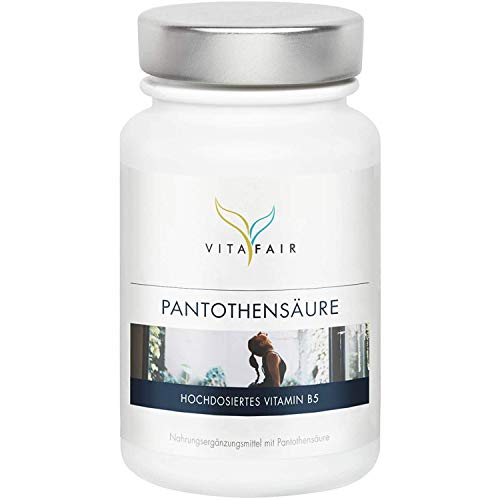 Vitamin B5-500mg pro Tagesdosis - 120 Kapseln - 8340% Tagesbedarf - Hochdosierte Pantothensäure - Vegan - Ohne Magnesiumstearat - German Quality