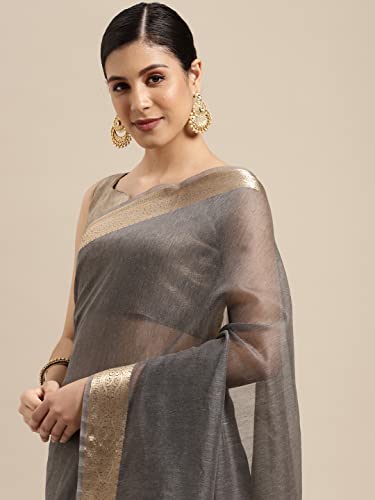 Image of AKHILAM Women's Linen Blend Jacquard Saree With Unstitched Blouse Piece (8SDZ13 Parent)