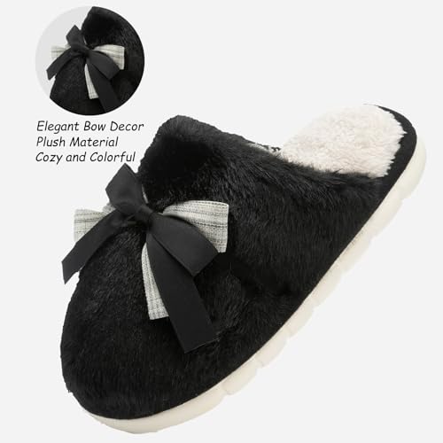 Image of GOEWY Cute Women's Memory Foam House Slippers - Fuzzy Plush Faux Fur Slippers with Bow Butterfly Tie - Anti-Skid Indoor /Outdoor Gifts for Women, Moms & Ladies