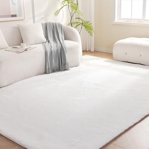 Image of Amazon Basics Fluffy Washable Area Rug, Shaggy Carpet for Living Room, Bedroom, 8' W x 10' L, Cream