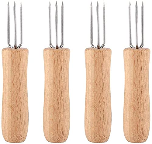 YXUANYZNB 4 soportes para mazorcas de maíz de acero inoxidable con mango de madera para adultos, cocina en casa, barbacoa