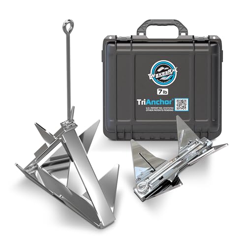 WavesRx 7lb TriAnchor - Stainless Steel Folding Anchor for PWC Jet Ski & Skiff Boat Anchoring I Ingenious Patent Pending Design Sets Faster & Holds Better Than Grapnel Fluke Mushroom or Cube Anchor