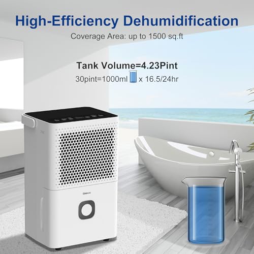 Image of Shinco 30 Pints Dehumidifier for Home and Basements, 1500 Sq.Ft Dehumidifiers with Drain Hose, Auto or Manual Drainage, Auto Defrost, Quietly Remove Moisture, Activated Carbon Filter, 24HR Timer