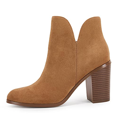 Laicigo Womens V Cut Ankle Boots Side Zipper Block Mid Heel Suede Comfortble Booties #TOP1