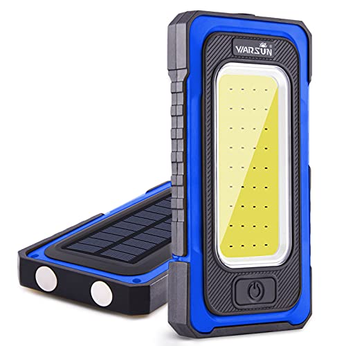 WARSUN Linterna Taller LED Recargable Linterna de Trabajo COB Lámpara de Inspección Linterna Magnética Portátil 1500LM para Camping Senderismo Emermengia(Carga USB + Solar, azul) Cover