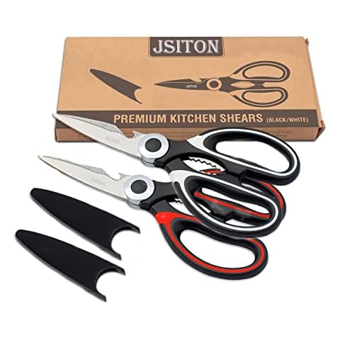 JSITON Ultra Sharp Premium Heavy Duty Kitchen Shears and Multi Purpose Scissors (Pack of 2,Black White & Black Red) Cover