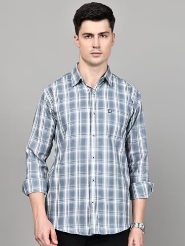 Image of Majestic Man Stylish Slim Fit Cotton Spread Collar Checked Casual Shirt for Men