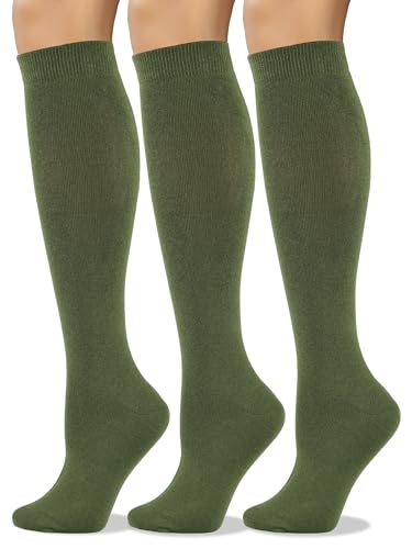 Image of COTTON DAY Women's Soft Combed Cotton Knee High Long Calf Dress Socks Seamless Toe Black White Gray Navy Blue Brown 3 Pack