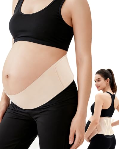 CrazCalf Pregnancy Belly Band, One-Piece & Portable Maternity Support Belt with Ergonest Back Support Stays & Breathable Fabric – Invisible, Adjustable Pregnancy Belly Band for All Belly Shapes`