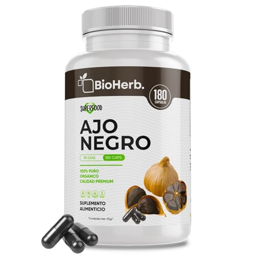 BioHerb. Ajo Negro100% Puro (180 Capsulas de 500mg) - [Potente Antioxidante Rico en Vitamina A, C y Calcio] | Presion y Digestion | Calidad Suprema | Sin Gluten...