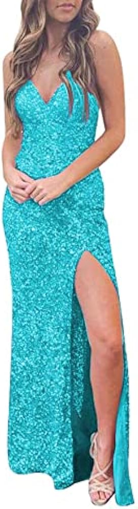 Amazon.com: Women's Spaghetti Straps V Neck Prom Dresses with Split Long Mermaid Sequin Bridesmaid Dresses Evening Party Gown Aqua : Clothing, Shoes & Jewelry Amazon.com: Women's Spaghetti Straps V Neck Prom Dresses with Split Long Mermaid Sequin Bridesmaid Dresses Evening Party Gown Aqua : Clothing, Shoes & Jewelry