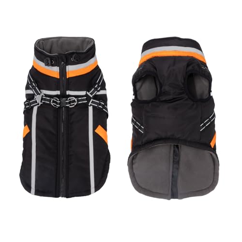 FEimaX Hundemantel Wasserdicht Winddichte Winter Fleece Hundejacke mit Geschirr Hund Wintermantel Warme Weste Reflektierende Verstellbar Haustier Kleidung für Kleine Mittelgroße Hunde (M, Schwarz)