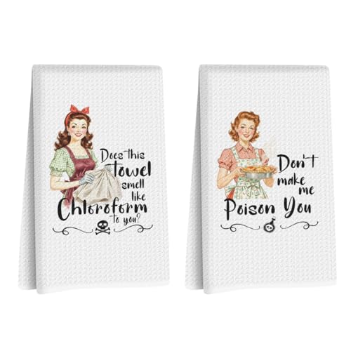 Image of 2 Pcs Funny Kitchen Towels 24x14 Inch, Housewife Reusable Microfiber Dish Cloth Hand Towel, Waffle Weave Tea Towels for Bathroom kitchen Farmhouse Decor, Hostess Gifts for Women Mom Friend
