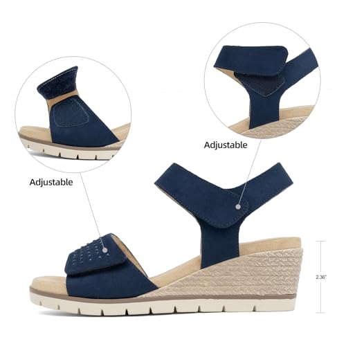 VJH confort Women's Wedge Sandals, Comfort Memory Foam Rhinestone Sandal with Adjustable straps2