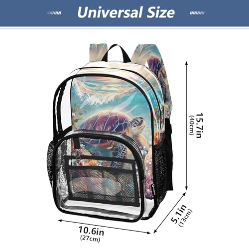 Sea Turtle Pearl Coral Reef Clear Backpack Heavy Duty See Through Transparent PVC BookBag for Kids Boy Girl School Work4