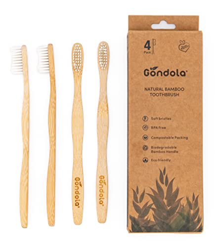Gondola Bamboo Toothbrush Set – Vegan Organic Eco Friendly Toothbrushes With Soft Bristles & Smooth Ergonomic Bamboo Handles – Zero Waste Packaging – 4 Pack #TOP11