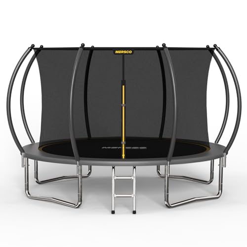 Mersco Trampoline Outdoor 10FT 12FT 14FT with Enclosure and Ladder, ASTM Approved Recreational Trampoline for Kids and Adults, Anti-Rust Coated Frame, Enhanced Weight Capacity 12FT Gray