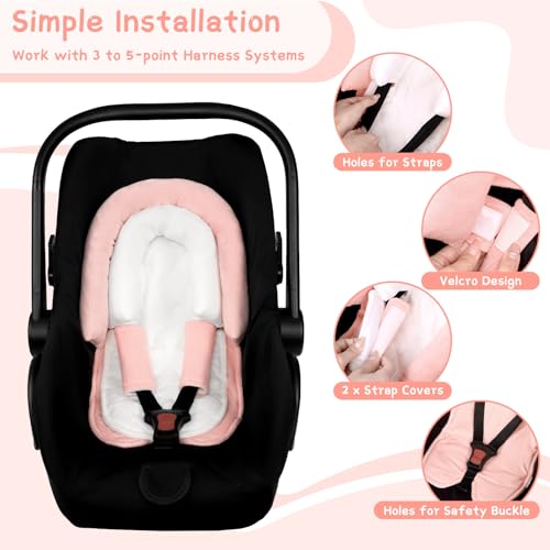Image of Pea Pod Upgraded 2-in-1 Baby Car Seat Insert Cushion Pad, Extra Soft Infant Car Seat Head Support for Newborn, Perfect for Carseat, Stroller, Swing, Bouncer, Pink
