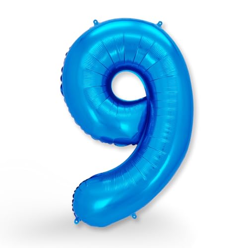 FUNXGO Folien-Ballon 9, Helium-Ballon, Luftballon-Zahl, nachfüllbare Riesen-Ballonzahl, Party-Deko zum 9. Geburtstag, Jubiläum, Hochzeit, blau