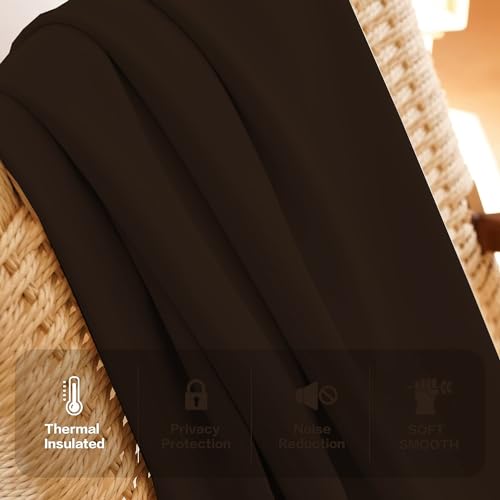 Image of Triple Pinch Pleated Blackout Curtains Thermal Insulated Room Darkening Curtains for Bedroom /Livingroom Pack of 2 Panels, Tiebacks, Hooks (Cocoa Brown)