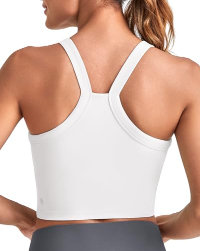 Image of G4Free Barefeel Cropped Workout Tops for Women Built in Bra Removable Padded Longline Sports Bras Racerback Yoga Tops