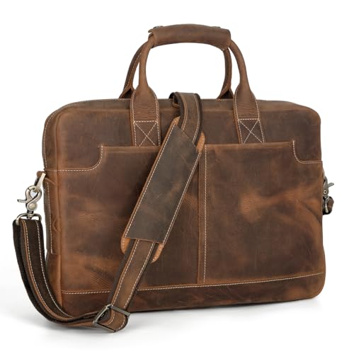 Augus - Augus Leather Briefcase for Men Fits 16 Inch Laptop YKK Zipper, Brown - Best Deal on Amazon