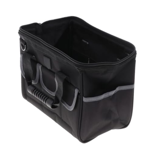 Black Oxford Cloth Tool Bag with Structured Frame for Workshop Use